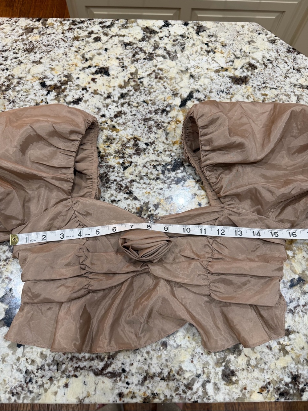 ALTAR'D STATE Tan Taupe Puff Sleeve Rose Crop Top - Size S - Picture 10 of 10